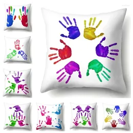 Pillow Handprint Decorative Pillowcase Colorful Hands Case Polyester Cover Kussensloop