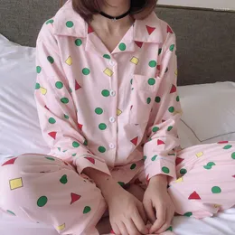 Roupa de dormir feminina manga longa desenho animado feminino primavera outono doce adorável roupa de dormir para casa conjunto de pijama feminino para dormir tamanho grande