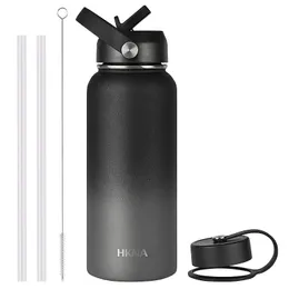 Water Bottles Stainless Steel Double Wall Vacuum Insulated Sports Water Bottle Wide Mouth w/Flex Cap Straw Lid Flip Lid Ring Carabiner 230303
