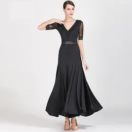 Scene Wear Women Black Modern Waltz Tango Smooth Ballroom Dance Dress Standard Kort ärmkläder