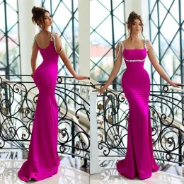 Fuchsia Bridesmaid Dresses Sexy Mermaid Beads Crystals Spaghetti Straps Backless Long Women Evening Prom Party Gowns Custom Made 2023 BC15250