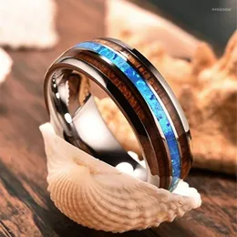 Anéis de casamento 8mm Hawaiian Koa Wood e Abalone Shell Tungstênio Bandas de anel de carboneto para homens jóias de aço inoxidável opal punk