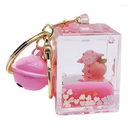 Keychains Fruit Peach Sheep Floating Into The Oil Design Liquid Acrylic Keychain Men And Women Students Schoolbag Charm Gift Wholesale