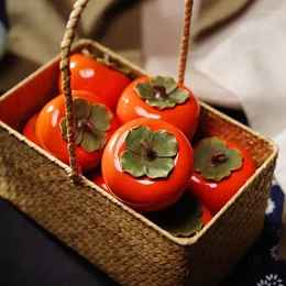 زجاجات تخزين 200 مل من الجرار السيراميك مع صندوق التصميم الإبداعي Persimmon Mini Tea Caddy 7 8cm Case Decorations Cosmetic Container