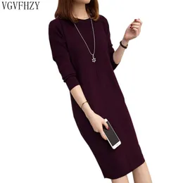 Casual Dresses Plus Size Women's Autumn Winter Loose Sweater Dress 2023 Solid Simple Round Neck Long Sleeve Knit Warm Female LY1121