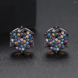 Studörhängen 10mm Punk Mens Multicolor Cubic Zirconia Iced Hip Hop Copper Bling CZ Geometric Earring Fashion Jewelry