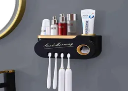 Multihanging Toothbrush Holder Automatisk tandkräm Squeezer Dispenser Makeup Lagring Rack Badåtillbehör Set hemföremål 21803706