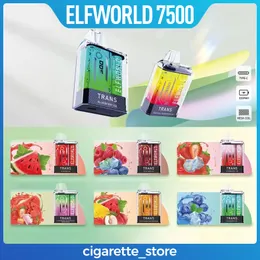 Orijinal Elfworld Trans 7500 Puflar E Sigara Tek Kullanımlık Kutu Vape Kalem 650mAH Şarj Edilebilir 15ml Yeniden Yeniden Yeniden Kullanım Kartuşları Örgü Bobin Vapes Pod Bar Buharlaştırıcı