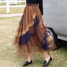 Faldas primavera Vintage todo-fósforo cintura elástica gasa Irregular 2023 plisado para mujeres ropa de calle moda coreana alta