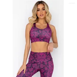 Conjuntos ativos 2023 Pad Sportswear Rose Seamless Rose Snake Gym Yoga Set Tank Crop Top Top Cintura Leggings Duas peças Treino Fitness Suit de fitness