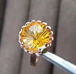 Ringos de cluster anel citrino natural de dedo real gem pedra 925 prata esterlina jóias de cristal amarelo fino