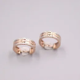 Hoop Earrings Real 18K Multi-Tone Gold 14x5.5mm Rose/White Colour Triplex Row Pattern Ear For Women