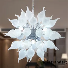 Runde Form, weiße Hängelampen, Durchmesser 26 Zoll, zeitgenössischer Kronleuchter aus mundgeblasenem Glas, LED-Lichtquelle, hängende Kronleuchter für Flurdekoration, LR1465