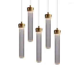 Lampy wiszące nordyc nowoczesny minimalistyczny salon jadalnia sypialnia sypialnia blat kreatywna metalowa konsystencja pasiastka okrągła szklana rurka żyrandol