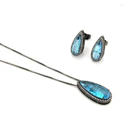 Kolye küpeler seti şanslı sonny aqua mavi fusion takı waterdrop lindo joyeria cz kristal brincos yakalı semijoyas