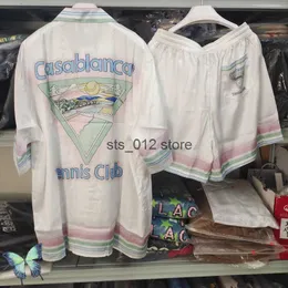 Mäns casual skjortor Casablanca Shirt Tennis Club Triangle Print Hawaiian Casual Loose Men's Women's Short Sleeve Shirts T230303