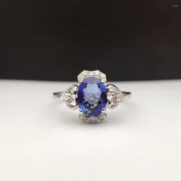 Klusterringar 1.385ct Sri Lanka Sapphire Women Ring inkrustade med 0,155CT Natural Diamond Handgjorda safir-jewelry