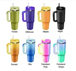 New 2.0 Plus 40oz Stainless Steel Tumbler with Handle Lid Straw Rough Glitter UV Gradient Colors Big Capacity Water Bottle Cup Vacuum Insulated Travel Mugs 0303 FY5538