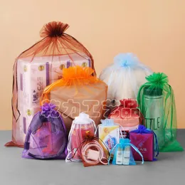 Borse portaoggetti 100 pezzi Borsa a rete portatile Fascio Bocca Pianura Organza Caramelle Imballaggio gioielli Garza Regalo per feste