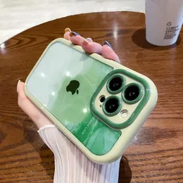 Ins Gradient Watercolor Green Pink Phone Case för iPhone 14 13 Pro Max 12 11 Pro Max X XR XS Clear Acrylic stötsäker mjuk täckning