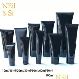 Garrafas de armazenamento frascos 10ml 30g 50ml 60ml 80g 100ml 200ml de plástico preto garrafa macia de garrafa cosmética Creme de limpeza facial TUBE SPRECHAT DH6T7