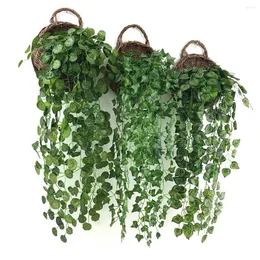 Flores decorativas 2pcs 90cm Plantas verdes artificiais penduradas folhas de hera Fake Vine Home Garden Wall Party Decoração