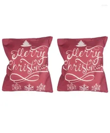 Kuddefodral AT69 2x Christmas Pine Tree Snowflake Merry in Red Flax Throw Cushion Cover 18 x Inch White1199779
