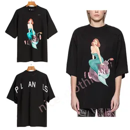 남자 tshirts mens 디자이너 Pa tshirt 럭셔리 브랜드 T 셔츠 인쇄 손바닥 티 여성 각도 짧은 슬리브 인어 승무원 목 넥 탑 의류 옷 sxl