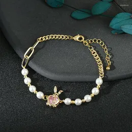 Charm armband koreansk original design rosa kristallpärlhjärta kvinnor härliga söta lyckliga armband smycken