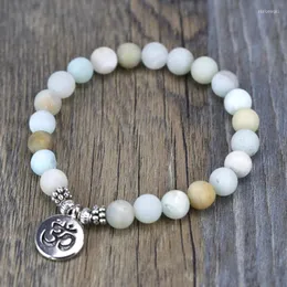 Strang 2023 Frauen Armband Matte Frosted Amazonit Perlen mit Lotus OM Buddha Charme Yoga Liebhaber Schmuck Geschenk Tropfen