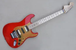 Factory Custom Red Flame Maple Veneer Electric Guitar Gold Pickguard Chrome Hardware HSH pickups Can be Customized