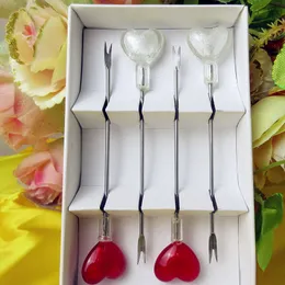 Forks Bar restaurant tableware fruit fork Wedding party gifts set miniature glass heart shaped decorative stainless steel dessert 230302