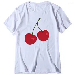 Koszulki damskie Summer Kobiety Cherry Print Shirt krótkie rękawe o szyi panie topy Charajuku Hipster Tumblr tee camisa feminina 2023