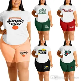 Plus storlekar kvinnliga spårdräkter två stycken set designer 2023 nya stora laides mode casual fast färg tryckt kort ärm shorts sportkläder 5 färger