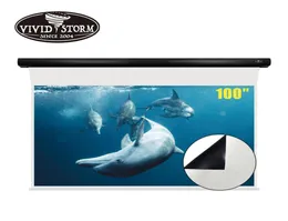 VividStorm 100inch Slimline Tablesioned Projector Screen Automatic Drop Down Home Theater Movie Portable HD All White PVC Cinema2573807