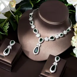 Halskette Ohrringe Set HIBRIDE Schöne Blatt Blume Form Kristall Zirkonia Frauen Hochzeit Braut Kleid Zubehör Bijoux Femme N-447