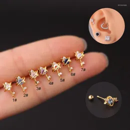 Stud Earrings 1 PCS Cute Small Mix Color Zircon Moon Star Earring Classic Gold Steel Screw Bar Ball Ear Cartilage Piercing Jewelry