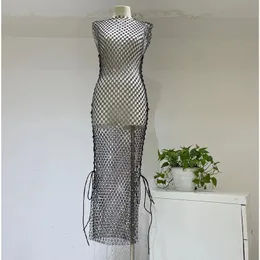 Sıradan elbiseler renk örgü elmas kristal parti dans disk parıltılı vestido midi elegante seksi kadın kulübü 230303