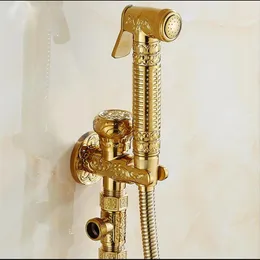 Vidric badkamer messing gouden bidetkraan toiletdouche set draagbare spray met houder en 1 5m slang met de hand gehouden b kraan235p