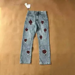 El diseñador de jeans hace pantalones rectos de cromo viejos estampados de letras del corazón para mujeres, estilo largo 129 9 VJ24