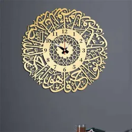 壁の時計アクリルミラーイスラムクォーツ壁時計壁の装飾振り子ムスリムアート書道リビングルーム装飾ホームデコレーション230303