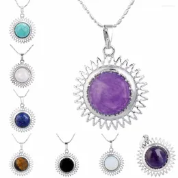 펜던트 목걸이 SUNYIK SUN ROUND GEM Stone Charms Bead Necklace Healing Chakra Crystal (무료 체인)