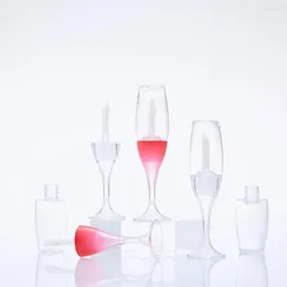 Förvaringsflaskor 5st 8 ml tomt läppglansrör vinglasformad lipglans flaska plastfyllningsbar glasyr behållarprov injektionsflaskor