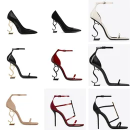 أحذية تصميم شهيرة للأحذية النسائية Opyum Sandals مضخات الخنشة الكعب الكعب المفتوح أصابع خارجية مكتب حفل الزفاف الأسود عارية RE279J