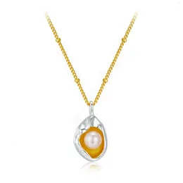 Chains S925 Silver Wrapped Pearl Pendant 45cm Necklace For Wimen Color Separation Design Simple Fashion Elegant