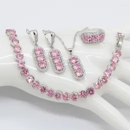 Brincos de colar Jóias de moda rosa para mulheres de alta qualidade de alta qualidade de baguete redonda de zircônia cúbica