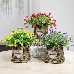 Dekorativa blommor Simulering Solros Roses Potted Set Artificial Silk Plants Bonsai Cane utgör korgpottkultur Heminredning