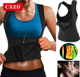 CXZD Women Neoprene Sauna Suit Taille Trainer Vest voor gewichtsverlies Thermisch korset Body Shaper Zipper tanktop Top Training Shirt 2108766439