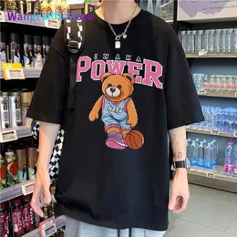 Men's T-Shirts Inaka Power T-shirt Funny Pink Basketball Bear Pattern Print Tshirt Summer Men Women Prium Pure Cotton Tees Oversized T Shirts 0304H23