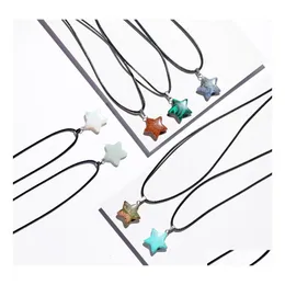 Pendant Necklaces Natural Healing Crystal Stone Star Necklace Reiki Solar Quartz Pendants Jewelry For Womens Mens 18Inch Leather Dro Dhr57